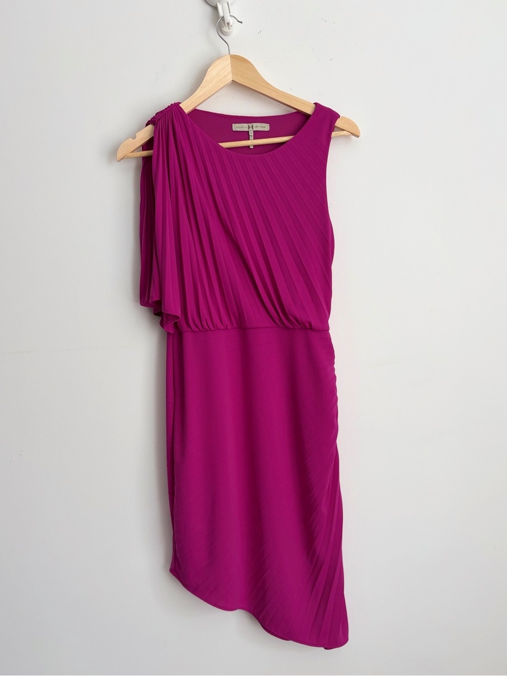 Halston Heritage Fuchsia Pleated One Shoulder Dress Barbiecore Glam 8